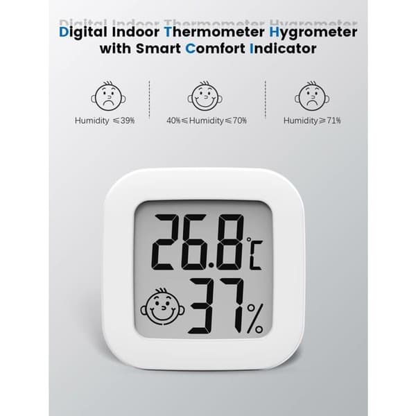 Mini Digitalt Indendørs Termometer Hygrometer - Nøjagtighed ±1°C, Luftfugtighed 10–99% RF, CR2032
