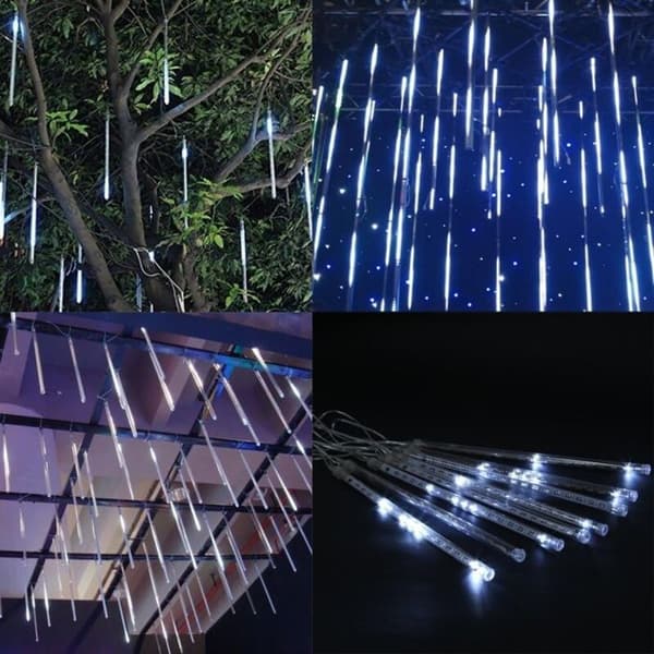 LED \"Regn\" Lyslenke, 8 Rør, 192 LED, 30cm - Kjølig Hvit, IP44