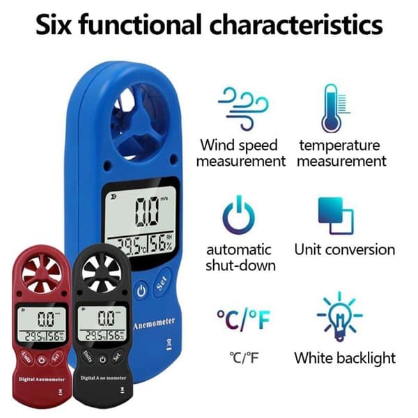 Hygrometer, växthustermometer, trädgårdstermometer, digital anemometer med LCD-display och vindhastighet, svart