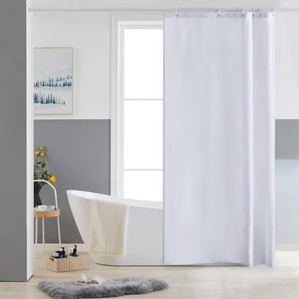 Vit duschdraperi 80 x 180 cm - vattentät, mögelresistent polyester, tvättbar + 6 krokar