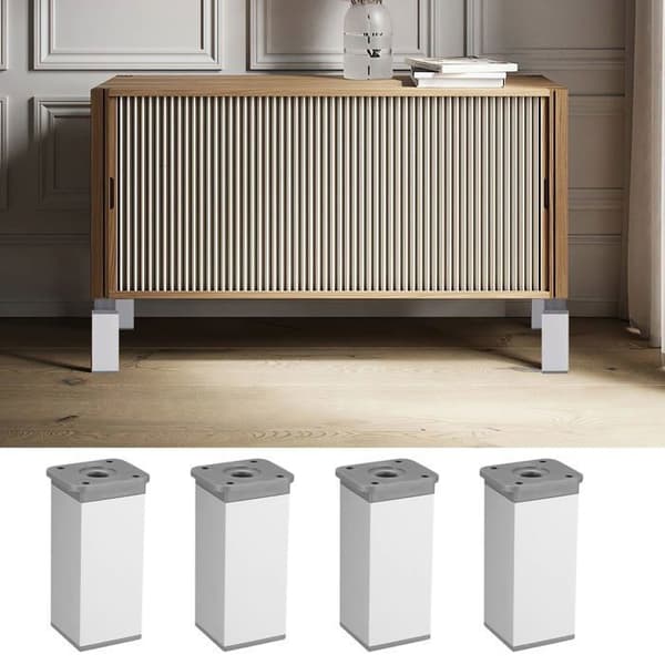 Set med 4 justerbara vita möbelben i aluminium – 15 cm
