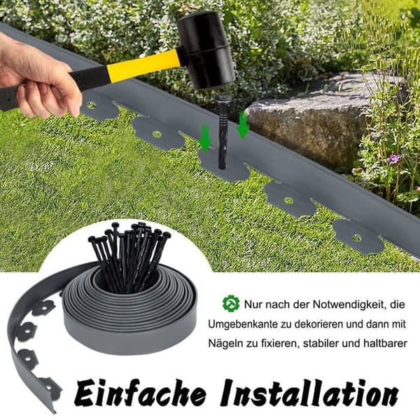 Plænekant i plast 10m x 5cm - sort, fleksibel + 30 ankerpæle