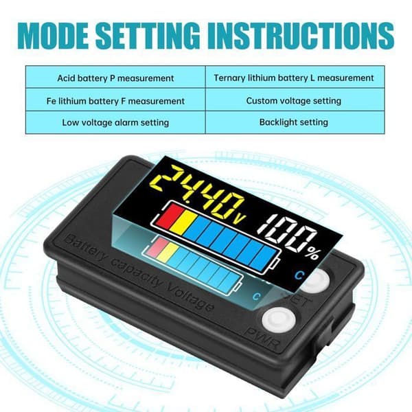 DC 7-100V Lithium Batterikapacitetstester - Farvedisplay, Indikator for 12V–84V