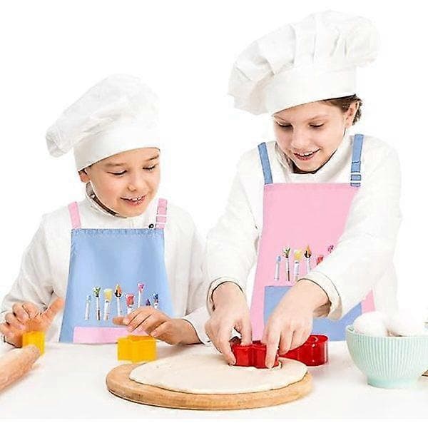 2 st förkläden för barn Målarförkläde Ålder 6-12 Vattentäta kockförkläden för köksmålning Matlagning Bakning-6045 cm (Rosa och Blå)