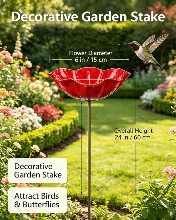 Fuglebad i metal med blomster, håndlavede havepynt, vinterbestandige fuglebade og insektfoderautomater, have- og udendørs fuglefoderautomater