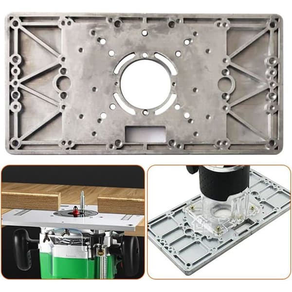 Indsatsplade til fræsebord 235×120×8 mm i aluminiumslegering + 4 ringe - sort