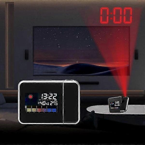 Projektionsväckarklocka, väderklocka sängklocka med 180 projektor, LCD digital klocka med 12/24H för sovrum
