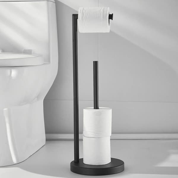 Fristående toalettpapirholder, svart, 58 cm – Rustfritt stål, vektet base, rommer 3 ruller