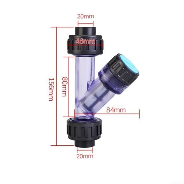 20 mm PVC Y-filter (20-63 mm justerbar indvendig diameter) - netfilter til akvarier og vanding