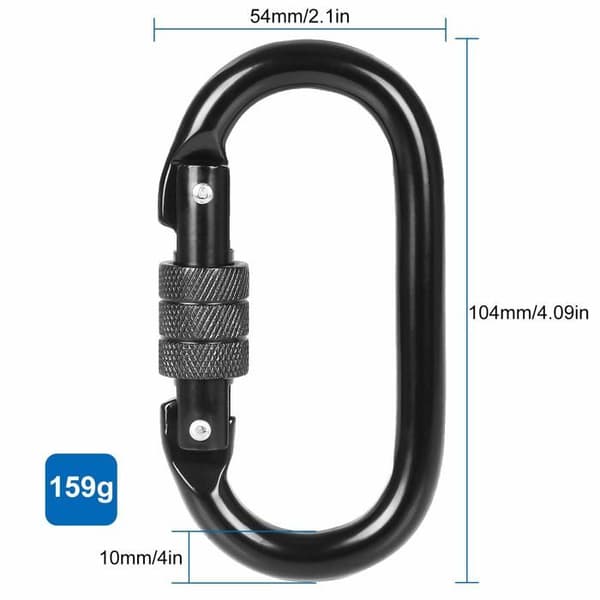 Låsbar oval klatrekarabin - 10 mm rustfrit stål - 15 kN - Pakke med 5 sorte