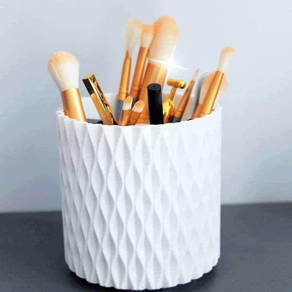 360° Roterende Makeupbørsteholder Makeup Organizer 5 Rum Kosmetikopbevaring Makeupbørsteholder Penholder (Hvid)