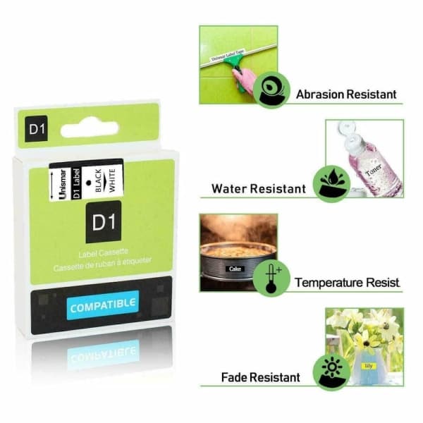 Dymo erstatningskassette rulle S0720530 | 45013 | sort tekst - hvid tape