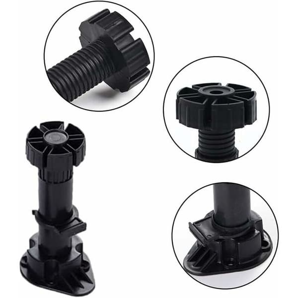 Sæt med 24 justerbare møbelfødder 80–100 mm + 12 clips – sort plast (36 stk.)