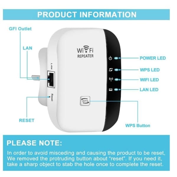 Wi-Fi Forsterker Repeater / Utvider Rekkevidde 300 Mbps Wifi Hvit