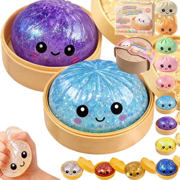 Glitter Dumpling Squishy, Mjuk Kläm Fidget Ångestlindring Sensorisk Söt Nyhet Stresslindrande Present 2-pack Blå+Lila