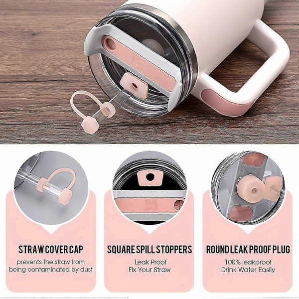 3-pack Silikon Spillskydd - Håll Din Stanley Cup 2.0 40oz/30oz Tumbler Läcksäker! Rose Quartz
