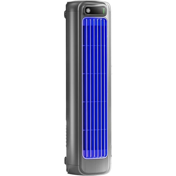 Bærbar tårnventilator, 3 justerbare hastigheder, USB-genopladelig, 3D-luftcirkulation (grå)