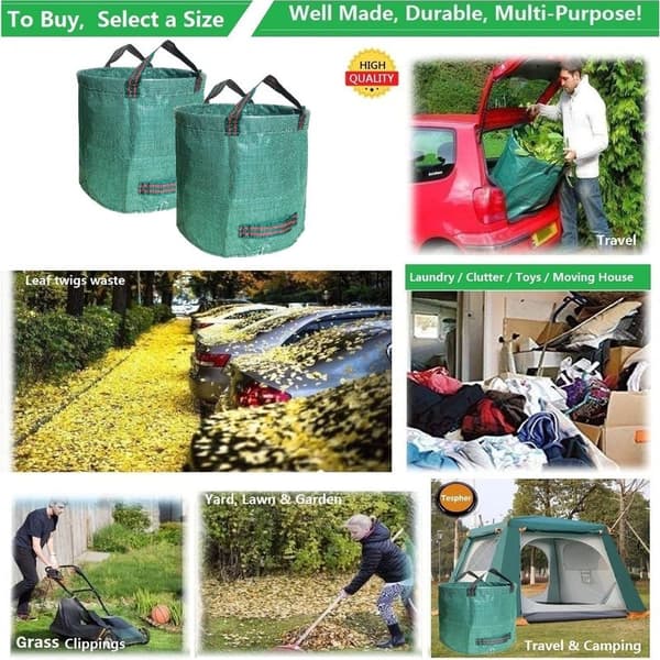 2-pack 500L trädgårdssäckar, kraftiga trädgårdsavfallssäckar, robusta och hopfällbara PP-avfallssäckar, UV-stabila (2-pack - 500L, grön)
