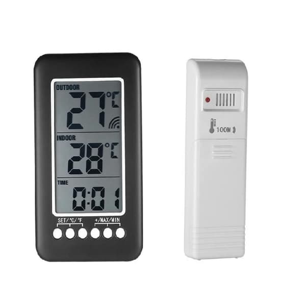 2-i-1 Trådlös Inomhus-/Utomhustermometer - LCD-skärm - 100m Räckvidd - Klocka & Min/Max Minne