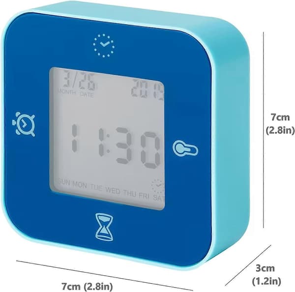 Klokke/termometer/alarm/timer, 4 funksjoner skrivebordsklokke (blå)