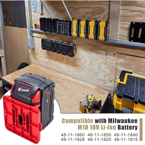 Sæt med 8 batteriholdere til Milwaukee M18 18V – Robust ABS-plast – Vægmontering – Sikker låsning
