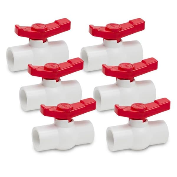 Sæt med 6 PVC 32 mm kugleventiler - vandtæt afspærringsventil til VVS og vanding