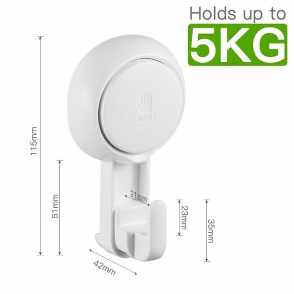 Väggmonterade sugkoppskrokar, set om 4 - Plast - Vit - Lastkapacitet 5 kg