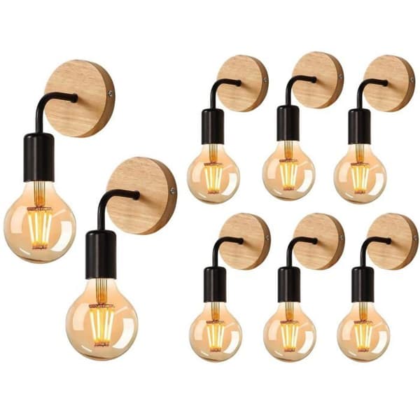 8-delad vägglampa - Vintage massivt trä - E27 ×8 - Väggmontering