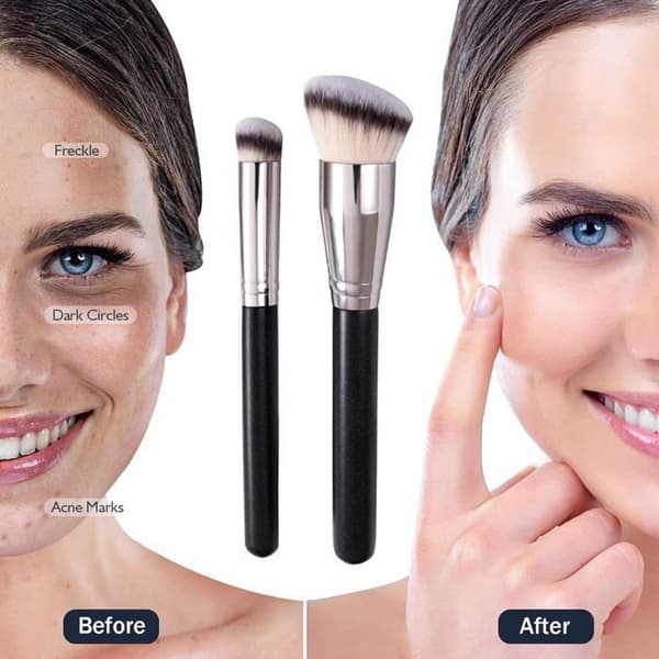 Makeupbørste, concealerbørste, foundationbørste med bløde syntetiske fibre til flydende foundation, 2 stk.