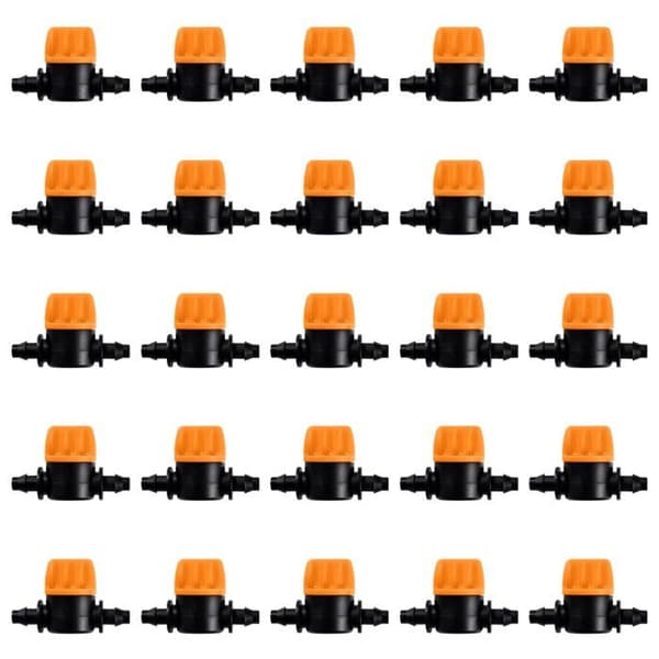 25 vanningsavstengningsventiler 4/7 mm for 4 mm slange – mini PP kontrollventiler