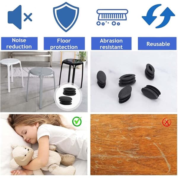 20 stk. plastikendestykker til møbelbenrør, ovale til stoleben, ovale rørpropper af plastik til skabsstole, oval rørindsats (15x30mm)