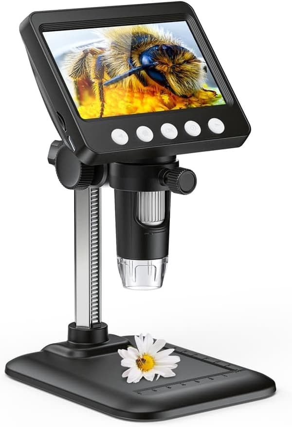 4,3\" Digitalt Mikroskop til Voksne, 1000X Forstørrelse med 8 LED-lys, USB-mikroskop til Windows/MacOS Møntsamling