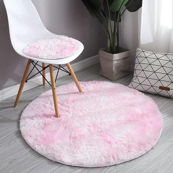 Diameter 80cm/31.5\" Runde tæpper, fluffy runde tæpper, bløde plys tæpper velegnet til soveværelse/stue (Tie-dye pink)