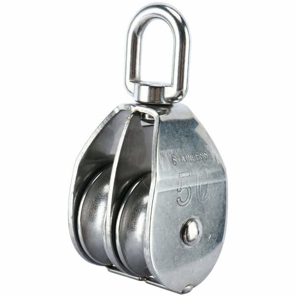 Dobbelt remskive M50 - 304 rustfrit stål - 400 kg bæreevne - Til reb <10 mm