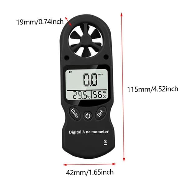 Hygrometer, växthustermometer, trädgårdstermometer, digital anemometer med LCD-display och vindhastighet, svart