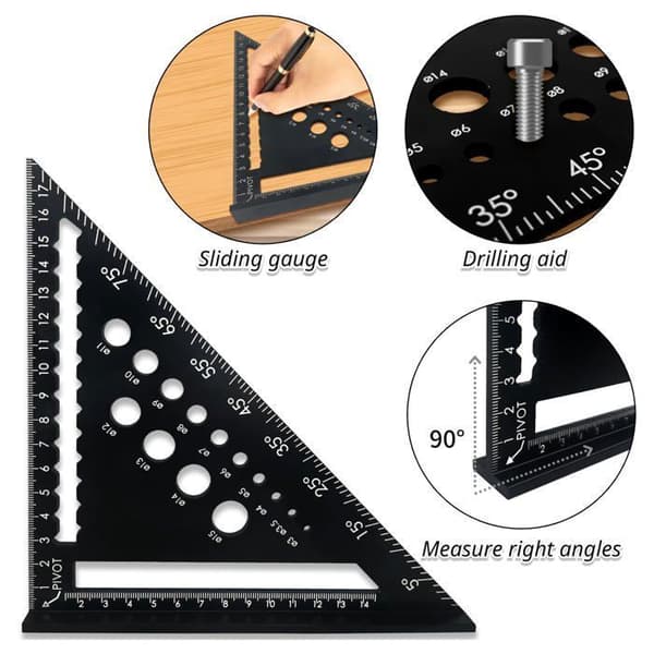 18 cm (7 tommer) Tømrervinkel - Aluminiumslegering - Høj præcision - Antirefleks mat finish