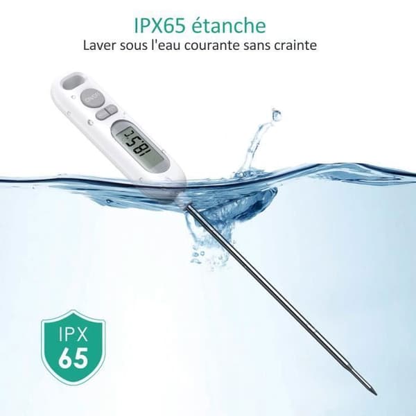 Kogetermometer, digitalt køkkentermometer med lang sonde og LCD-skærm - hvid