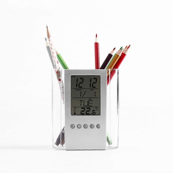 Ny Abs Multifunktionell Digital Skrivbords Pennhållare Display Lcd Väckarklocka Termometer & Kalender Heminredning