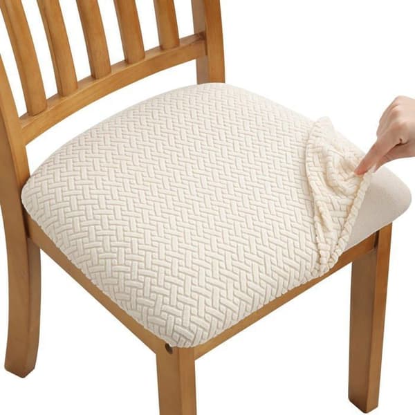4 stk. strekkbare jacquard-stoltrekk, stoltrekk til spisestue (beige)