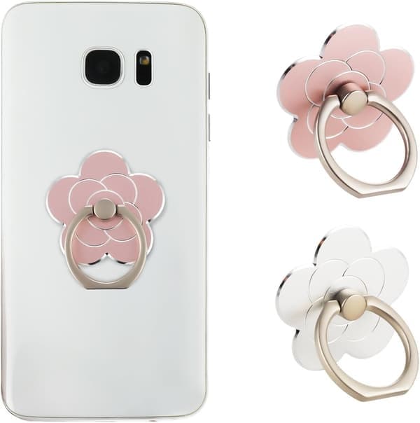 2 stk. Telefonringholder Kickstand Mobiltelefon Blomster Fingerring Greb Stand Metal Universalt Tilbehør (Sølv, Rosaguld)