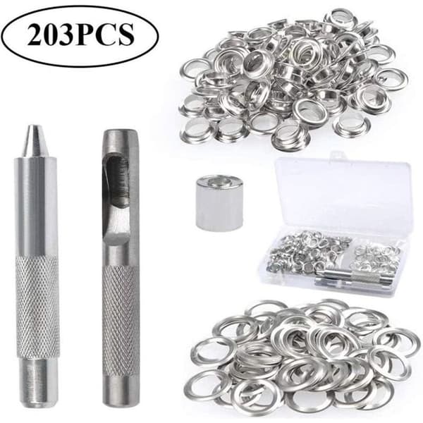 Öljettkit (100 delar) - 10 mm innerdiameter - Installationsverktyg & låda - Silvermässing