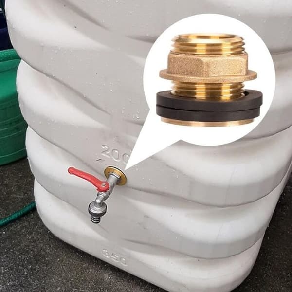 stk. Messing tankindløbsfitting 3/4\" (hul) – 1\" udv. med 4 gummipakninger, 39 mm