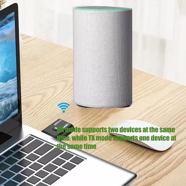 USB Bluetooth-sender/mottaker, 2-i-1 TX- og RX-moduser, støtter Bluetooth 5.0 SBC-kodek, 3,5 mm og USB-A-kontakter, lett design