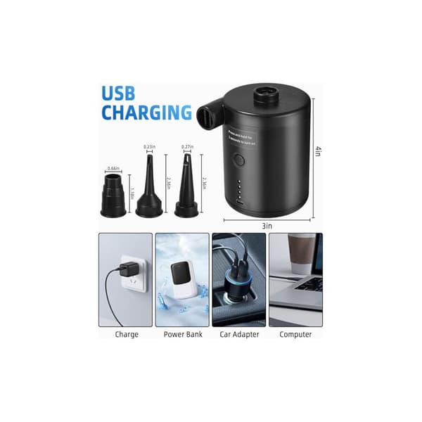 Bärbar elektrisk luftpump med USB-uppladdningsbart batteri, 4000mAh, snabb luftmadrasspump, miniluftpump för luftkuddar, simringar, pool