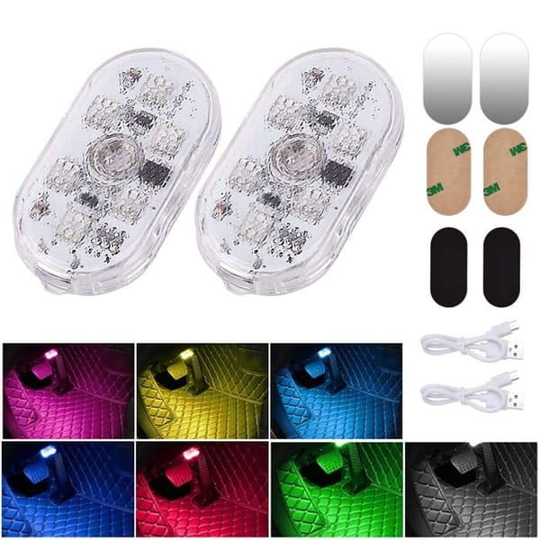 2 stk. 6LED Bilinteriørlys - 7 farver - USB genopladelig - Berøringskontrol