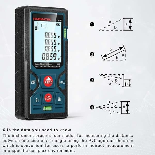 LM50 Digital Laseravståndsmätare - 50 m - ±1.5 mm - IP54
