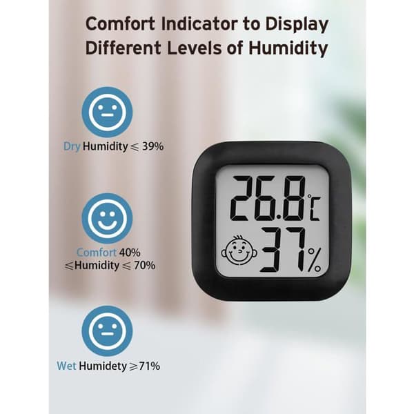 Mini digitalt innendørs termometer hygrometer - Svart (2 stk)