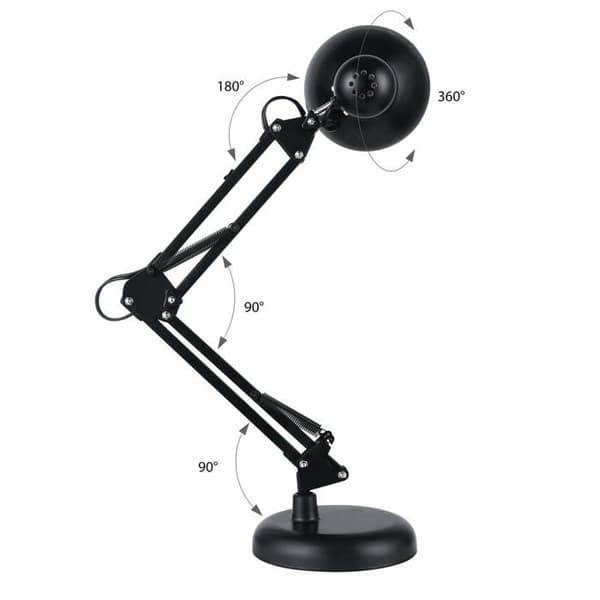 Sort leddelt LED-bordlampe – Øjenbeskyttelse, metal, klemme & justerbar base