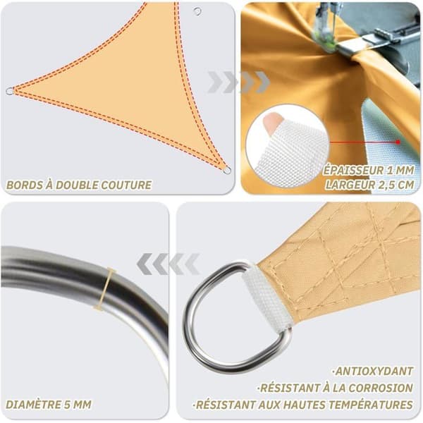 Trekantet solseil 2x2x2 m vanntett polyester – UV-beskyttelse, sandfarge
