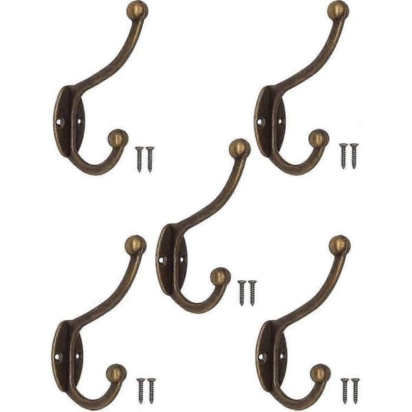 Antikke kleskroker, i støpejern, messing og bronse; retro landstil, sett med 5